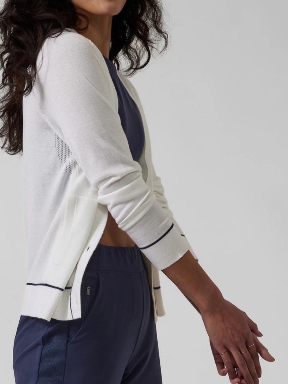 Athleta Lightweight Cardigan White & Black Size Small - Picture 3 of 6
